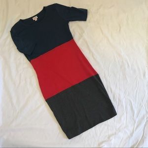 LuLaRoe Julia Color Block Navy/Red/Grey XS NWOT